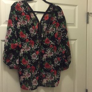Black floral print sheer Blouse